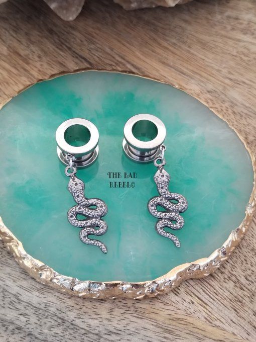 Original Ecarteurs D'Oreilles Tunnels Bouchons Acier Inoxydable !! SNAKES !! pendentifs en acier 