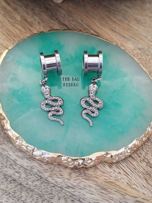 Original Ecarteurs D'Oreilles Tunnels Bouchons Acier Inoxydable !! SNAKES !! pendentifs en acier 