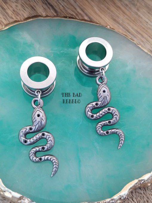 Original Ecarteurs D'Oreilles Tunnels Bouchons Acier Inoxydable !! SNAKES !! pendentifs en acier  - 