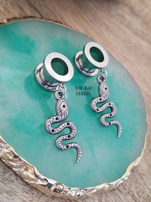 Original Ecarteurs D'Oreilles Tunnels Bouchons Acier Inoxydable !! SNAKES !! pendentifs en acier  - 