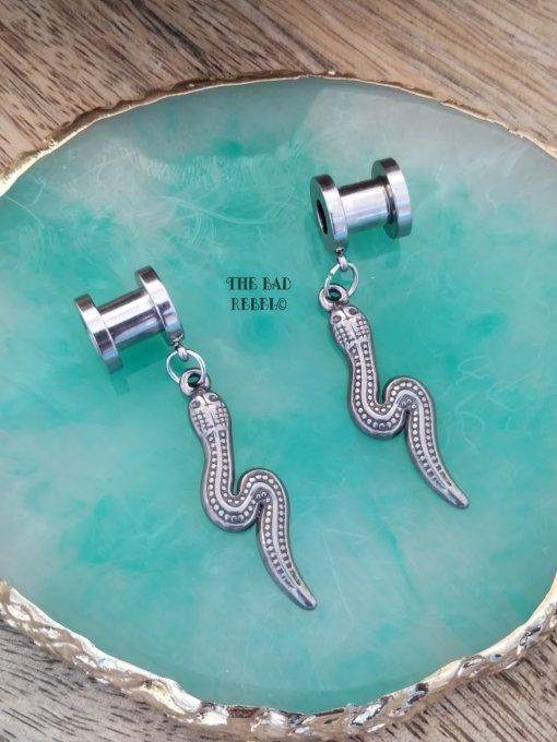 Original Ecarteurs D'Oreilles Tunnels Bouchons Acier Inoxydable !! SNAKES !! pendentifs en acier  