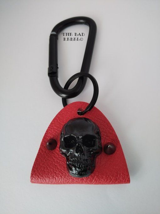 Original Porte-Cles Homme !! SKULLY SPIKE !! Tete de mort noir cuir rouge spikes en gun metal  