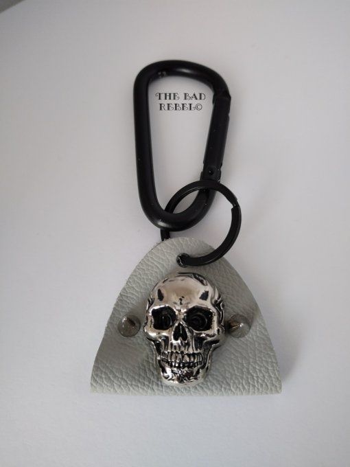 Original Porte-Cles Homme !! SKULLY SPIKE !! Tete de mort noir cuir gris spikes en gun metal   - Co